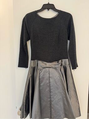 Charcoal Black Fit-and-Flare Dress with Bow Waist 100% wool